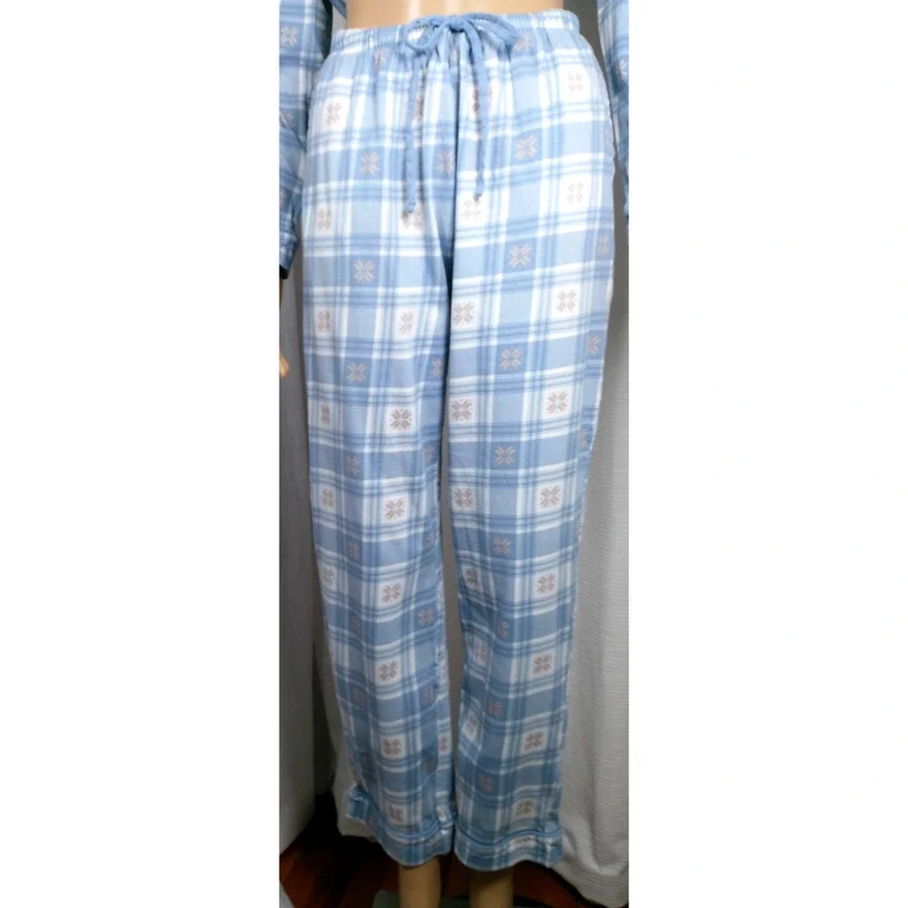 Poppy Clay Organic Cotton Pajama Set Blue Plaid Button Front Lounge Cottagecore